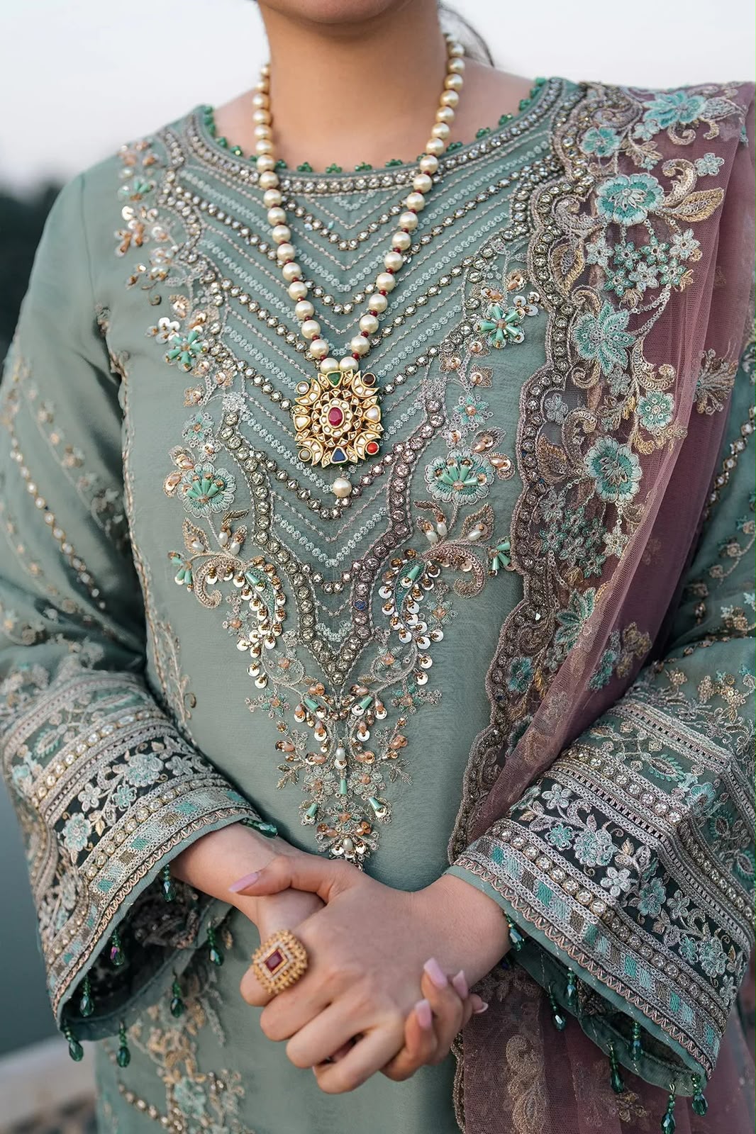 3 Piece Embroidered Chiffon Suit with Net Dupatta – Luxury Party Wear Collection