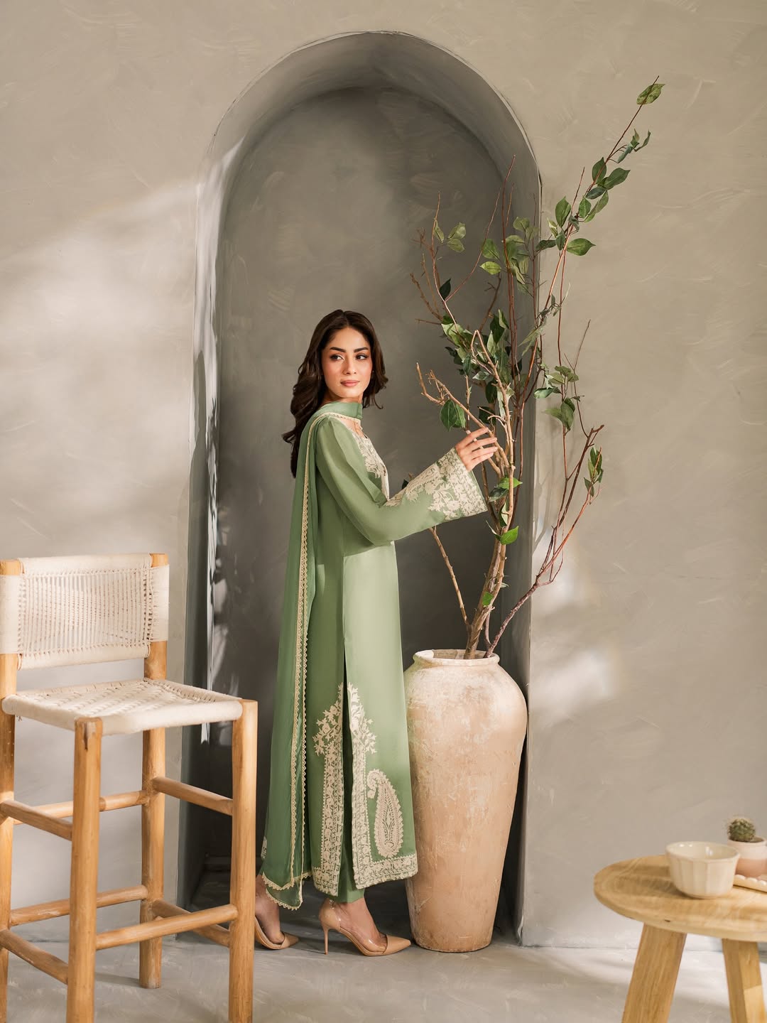 Premium Stitched Embroidered Lawn 3 Piece Suit with Chiffon Dupatta