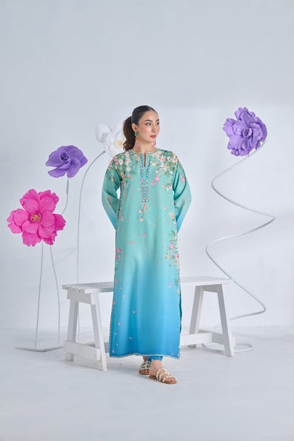 Premium Printed Crepe Silk Stitched 2 Piece Kaftan Suit
