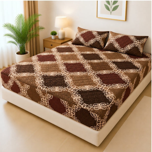 Printed Fancy Quilted Waterproof Mattress Fitted BedSheet With Pillows Covers