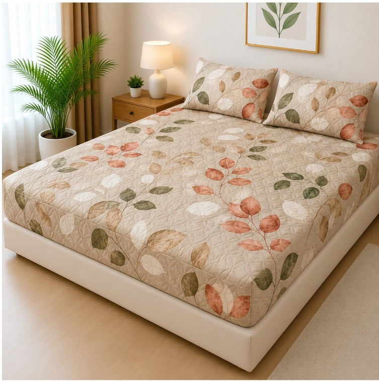 Printed Fancy Quilted Waterproof Mattress Fitted BedSheet With Pillows Covers