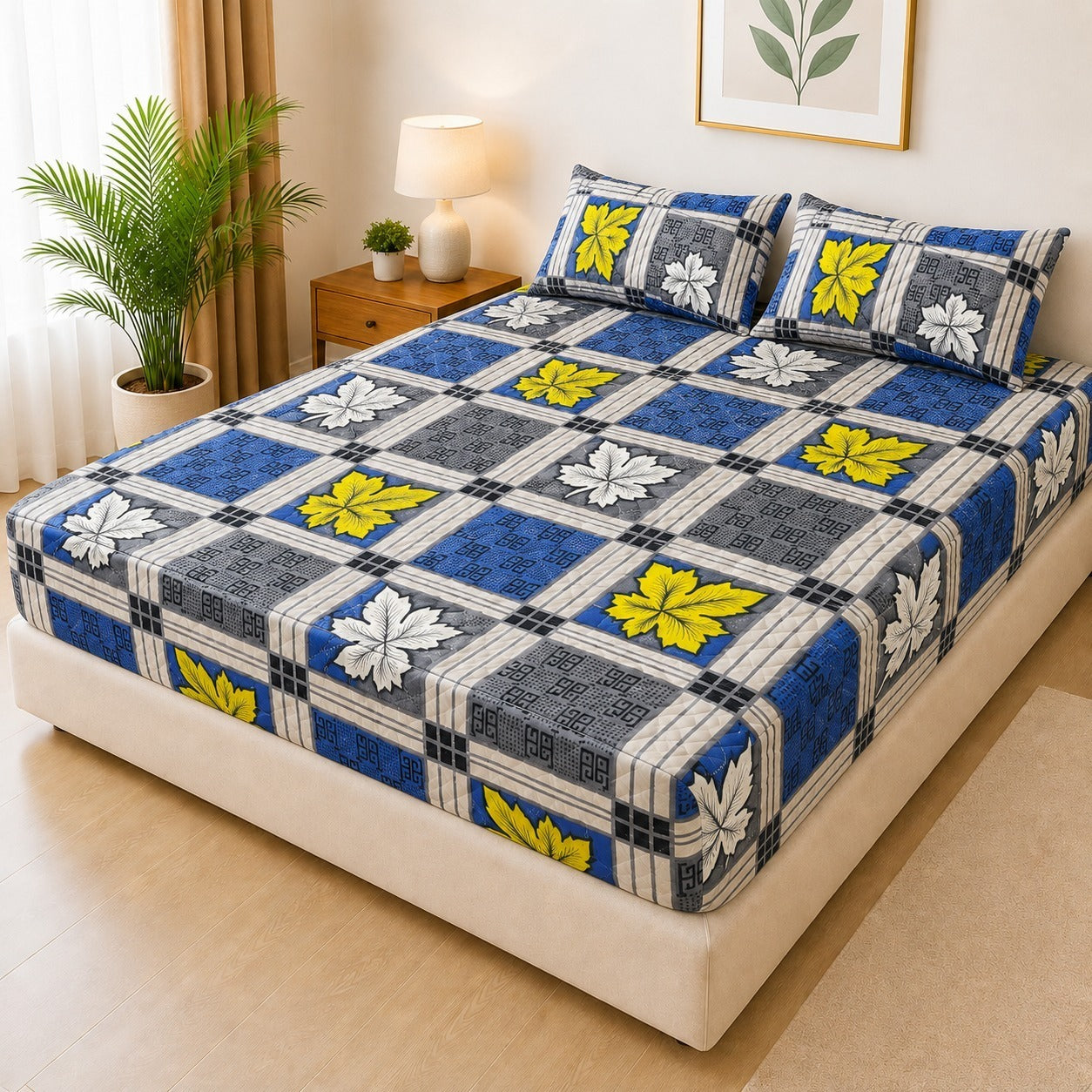Printed Fancy Quilted Waterproof Mattress Fitted BedSheet With Pillows Covers