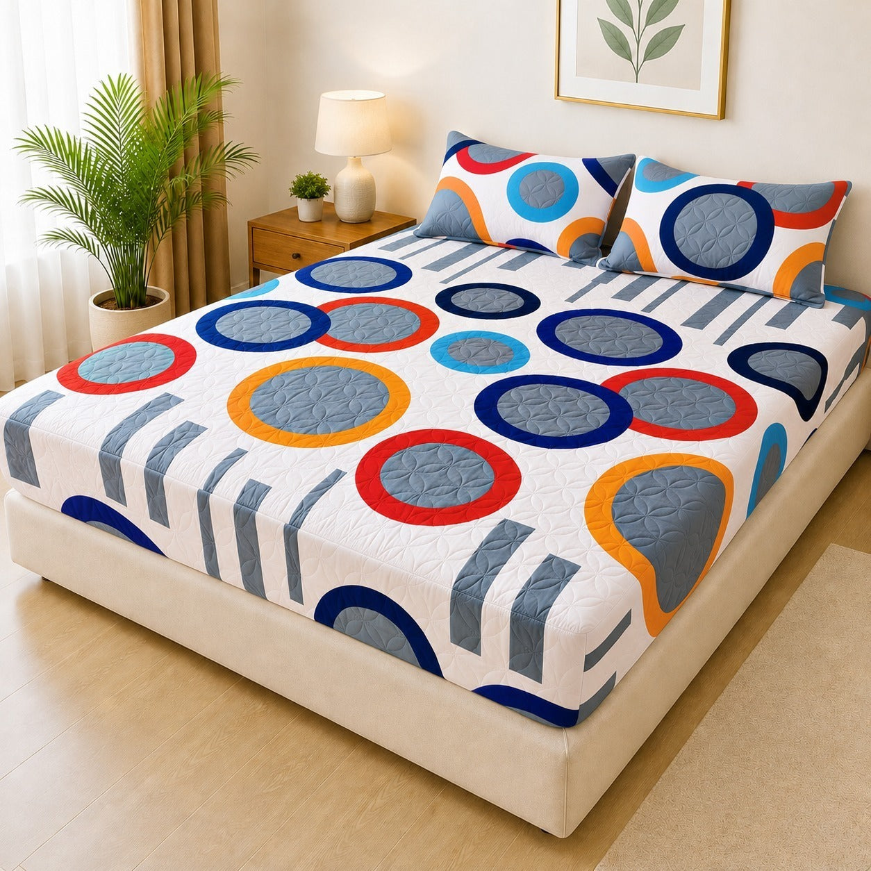 Printed Fancy Quilted Waterproof Mattress Fitted BedSheet With Pillows Covers