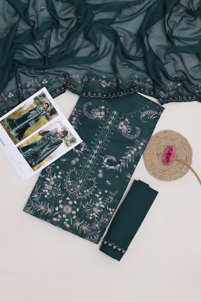 Premium Embroidered Lawn Suit – Unstitched 3 Piece