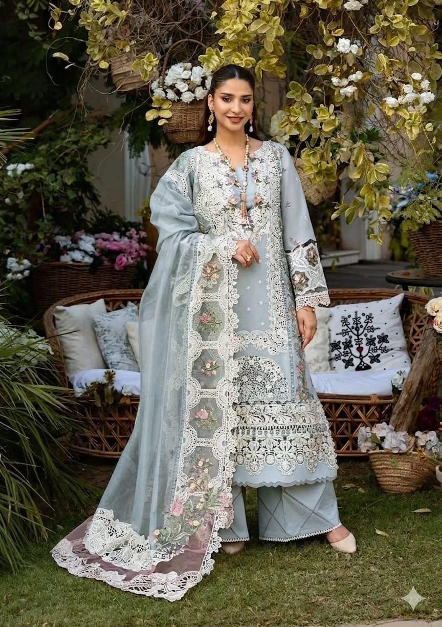 Luxury Chicken Kari Lawn Suit – Unstitched 3 Piece with Khaddi Net Dupatta