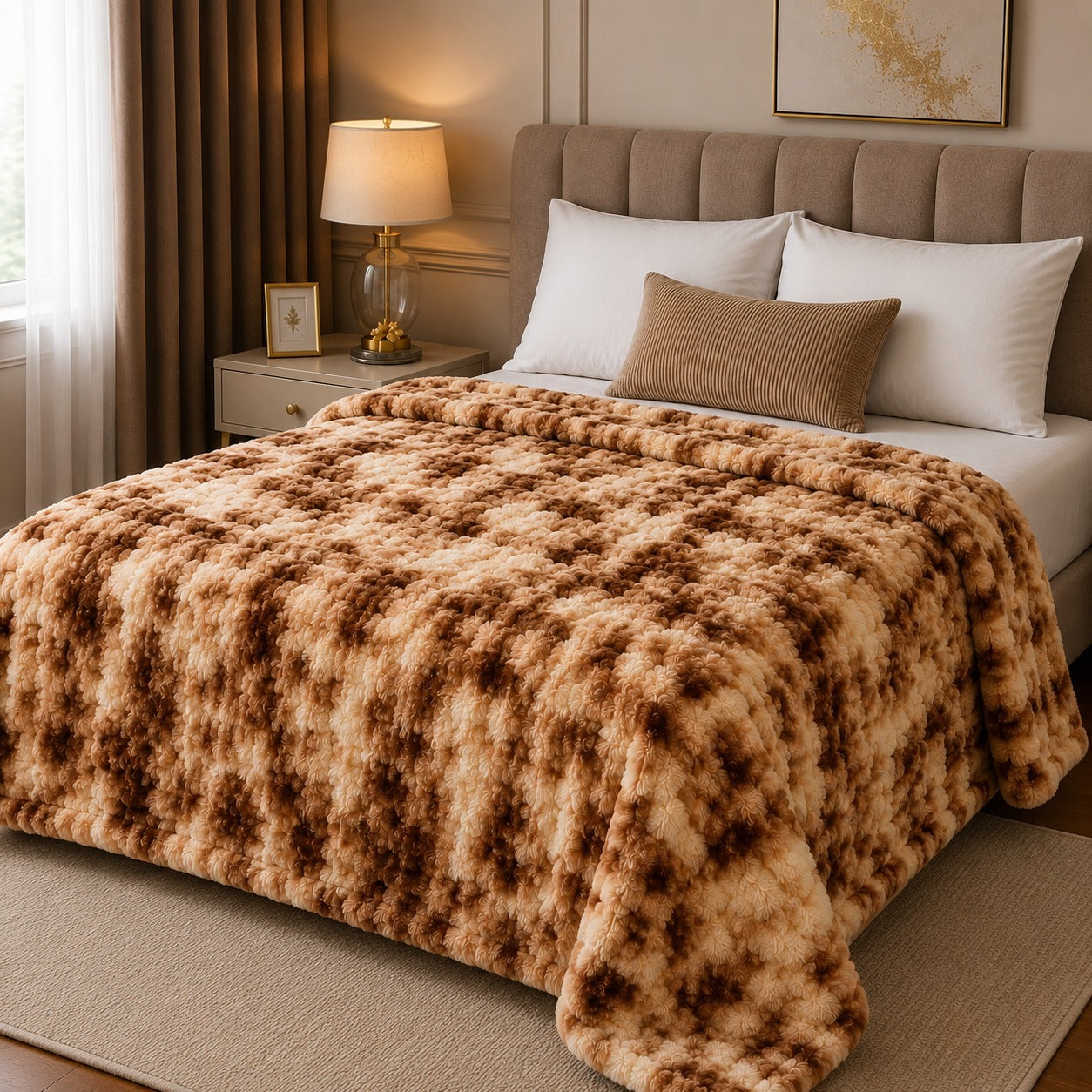 Bubble Printed AC Blanket – Premium Plush Super Soft Fleece Double Bed Blanket