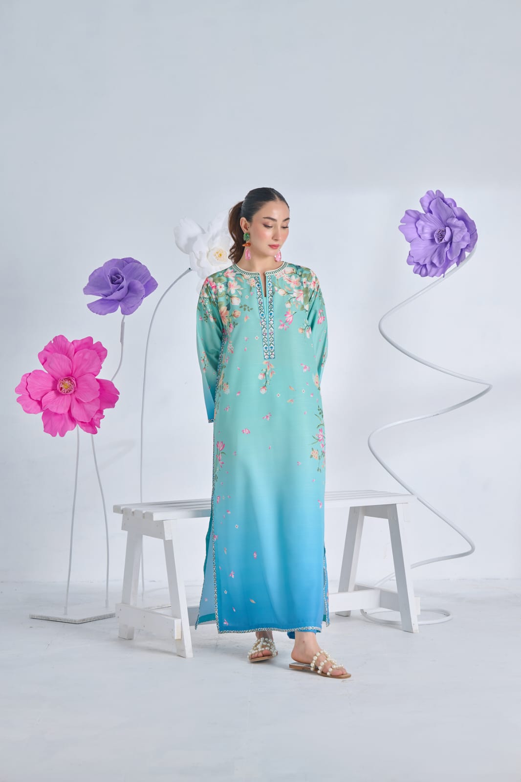 Premium Printed Crepe Silk Stitched 2 Piece Kaftan Suit