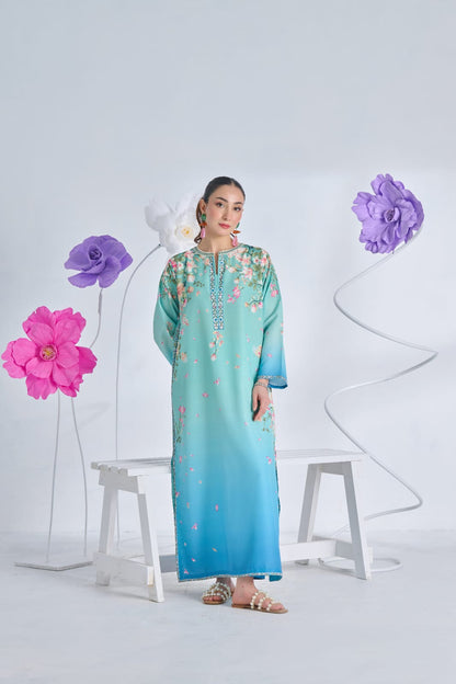 Premium Printed Crepe Silk Stitched 2 Piece Kaftan Suit
