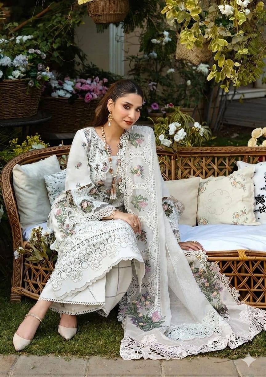 3 Piece Chikankari Embroidered Lawn Suit with Khaddi Net Dupatta – Premium Collection