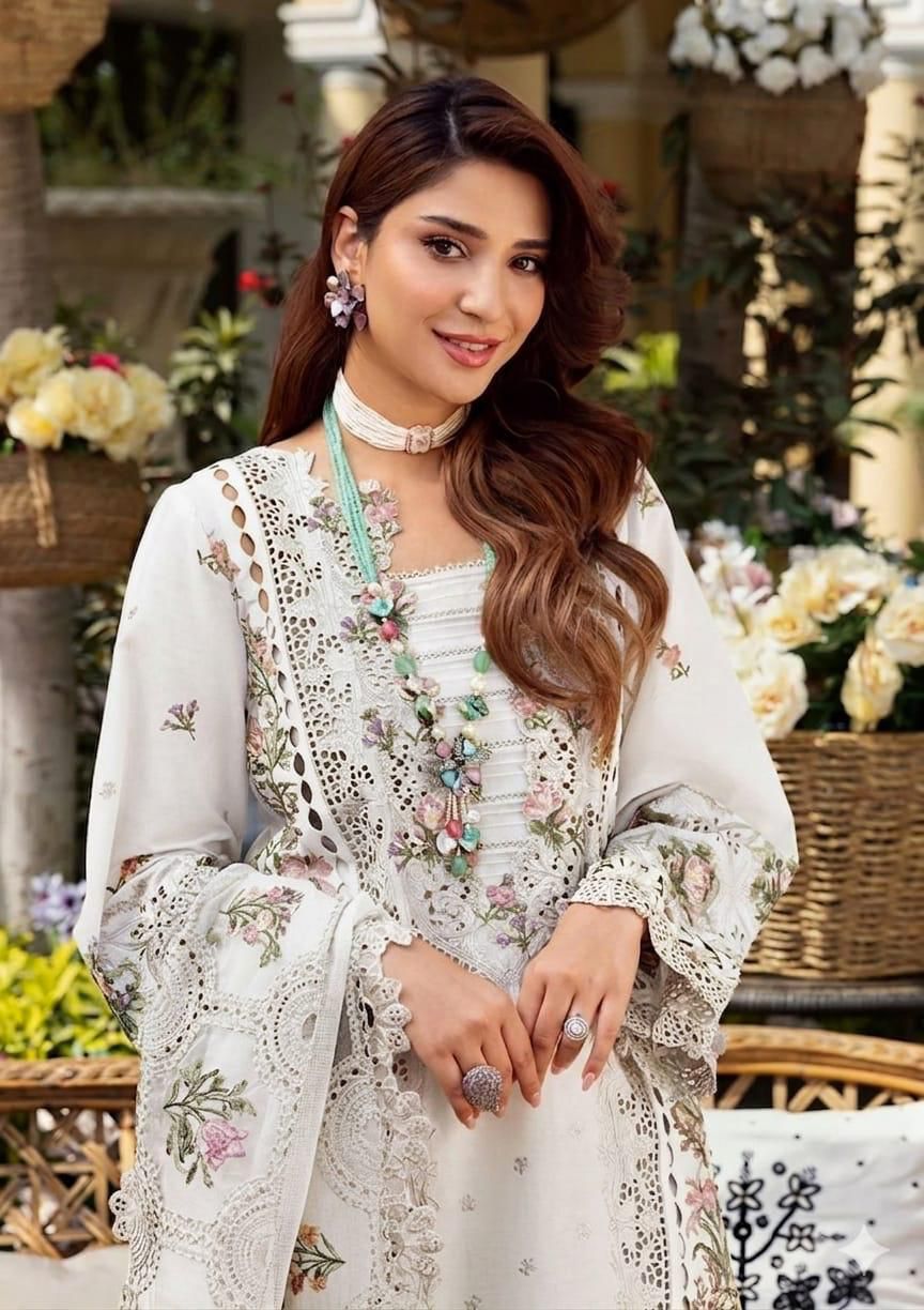 3 Piece Chikankari Embroidered Lawn Suit with Khaddi Net Dupatta – Premium Collection
