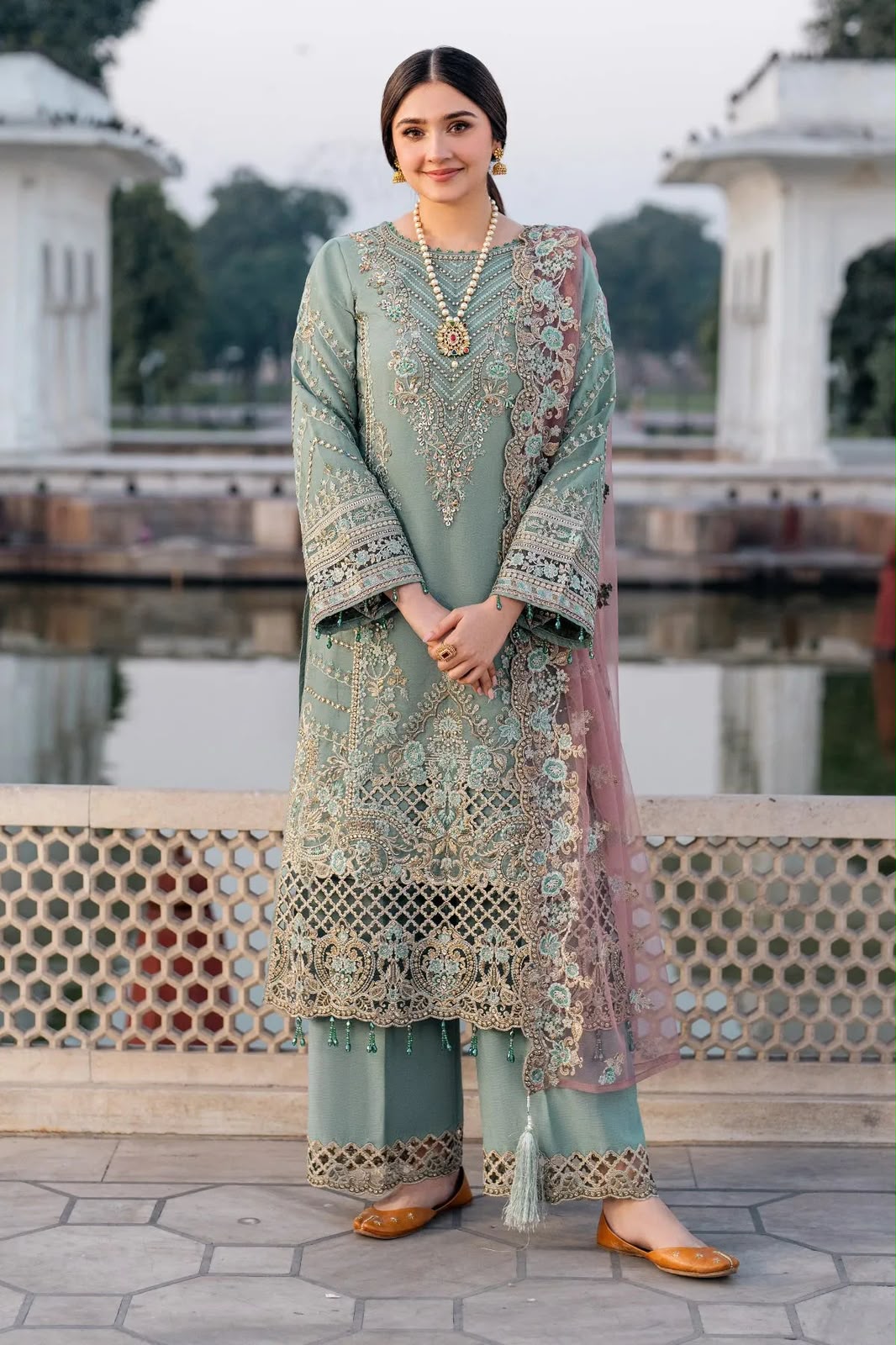 3 Piece Embroidered Chiffon Suit with Net Dupatta – Luxury Party Wear Collection