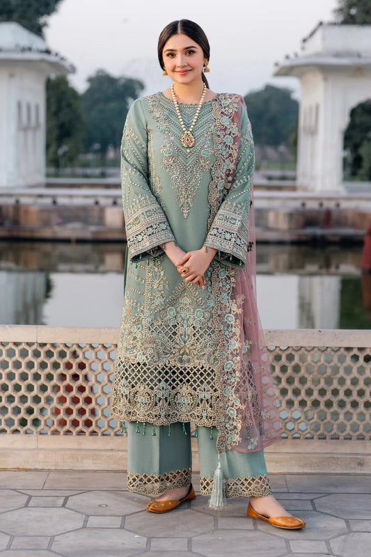 3 Piece Embroidered Chiffon Suit with Net Dupatta – Luxury Party Wear Collection