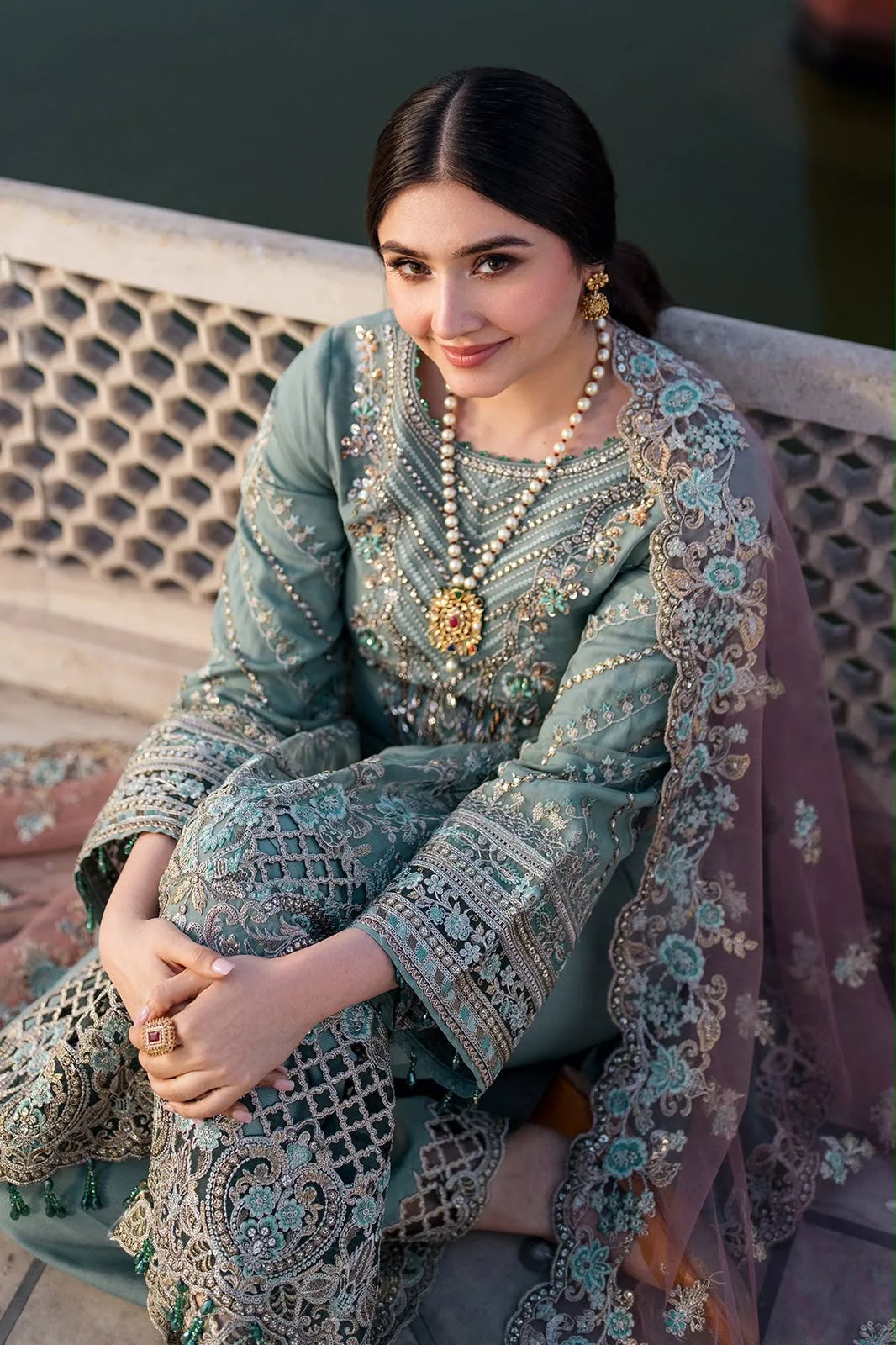 3 Piece Embroidered Chiffon Suit with Net Dupatta – Luxury Party Wear Collection