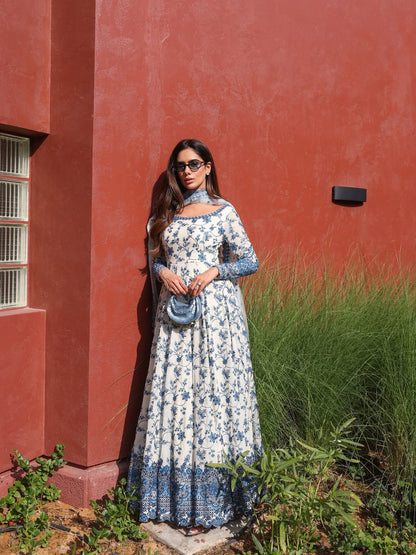 Premium Ready-to-Wear 2 Piece Swiss Lawn Printed Frock with Chiffon Slub Dupatta