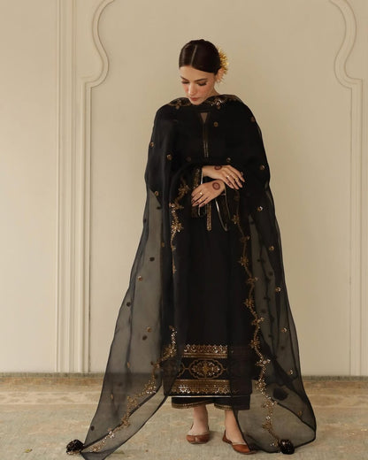 Luxury 3 Piece Stitched Lawn Suit – Sequence & Tilla Embroidery | Ready to Wear